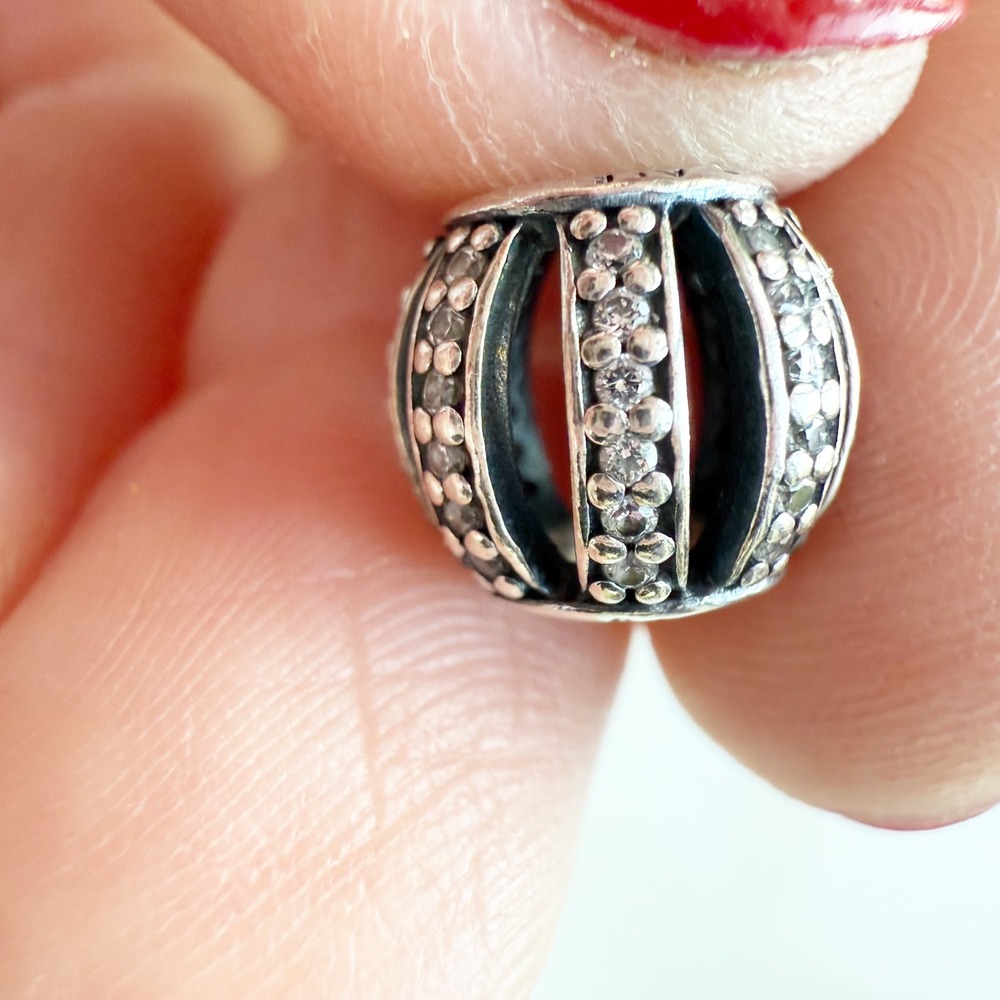 Set of 2‎ Retired Pandora Leading Lady Barrel Charm Cubic Zirconia